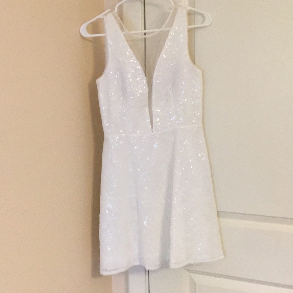 White sequin dress with illusion neckline